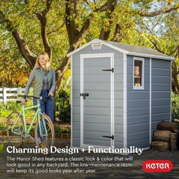 Keter Manor 4 ft. W x 6 ft. D Vertical Resin Outdoor Storage Shed Ideal For Patio image 2